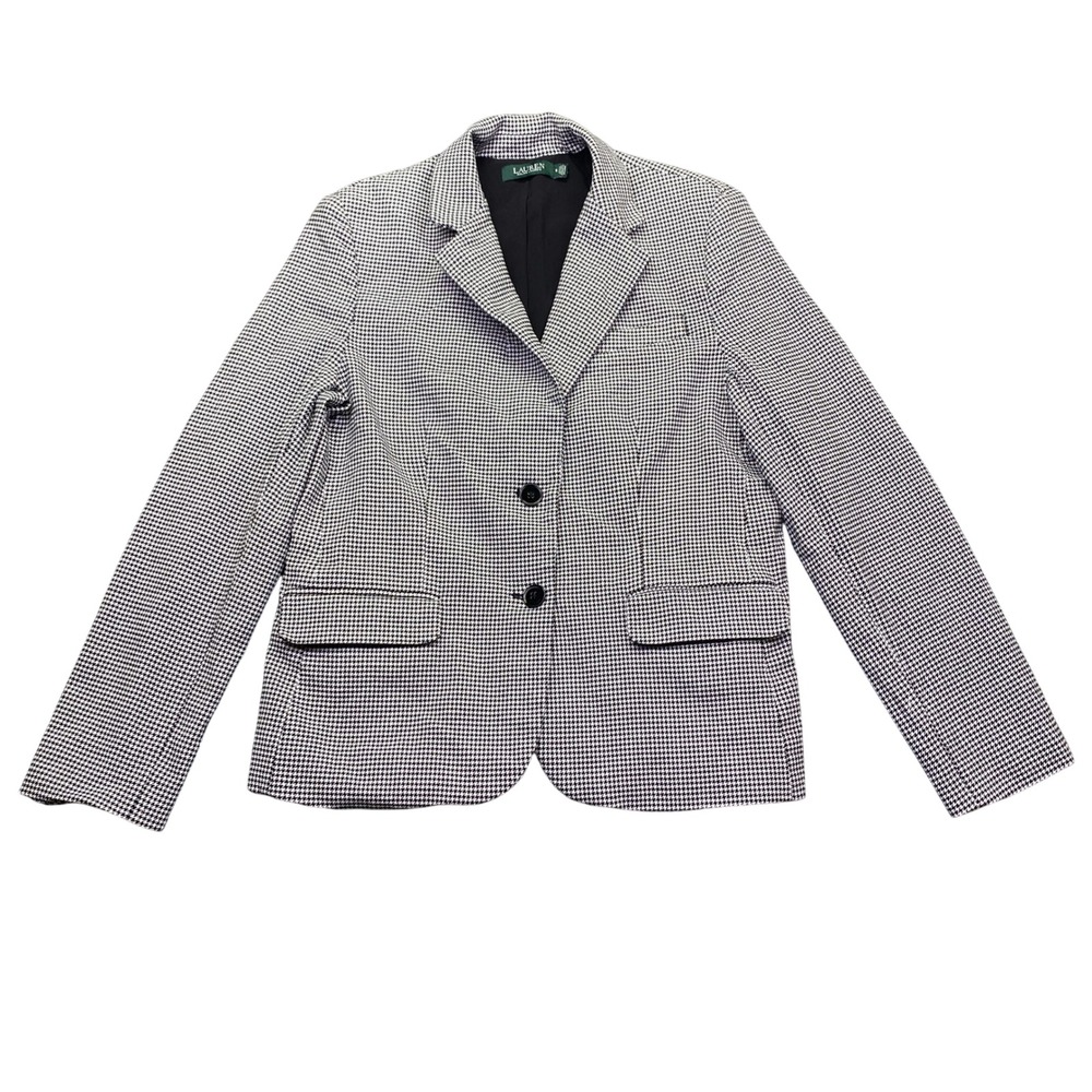 Lauren Ralph Lauren Womens Black White Houndstooth 2-Button Blazer Jacket 16